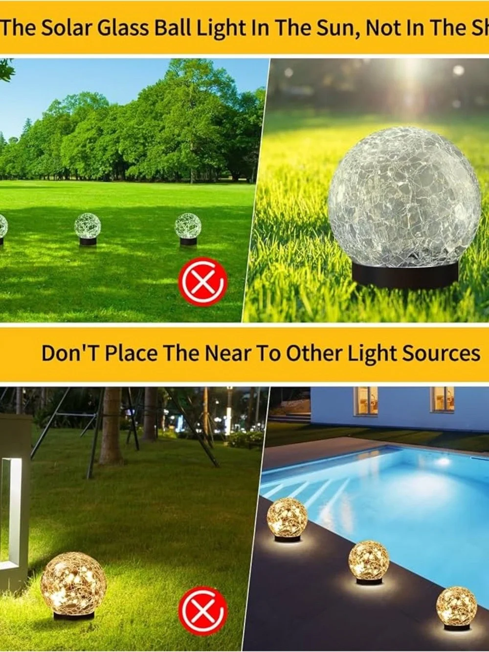 Outdoor Pack of 2 Decorative Crackle Glass Solar Orb Lights - Warm White